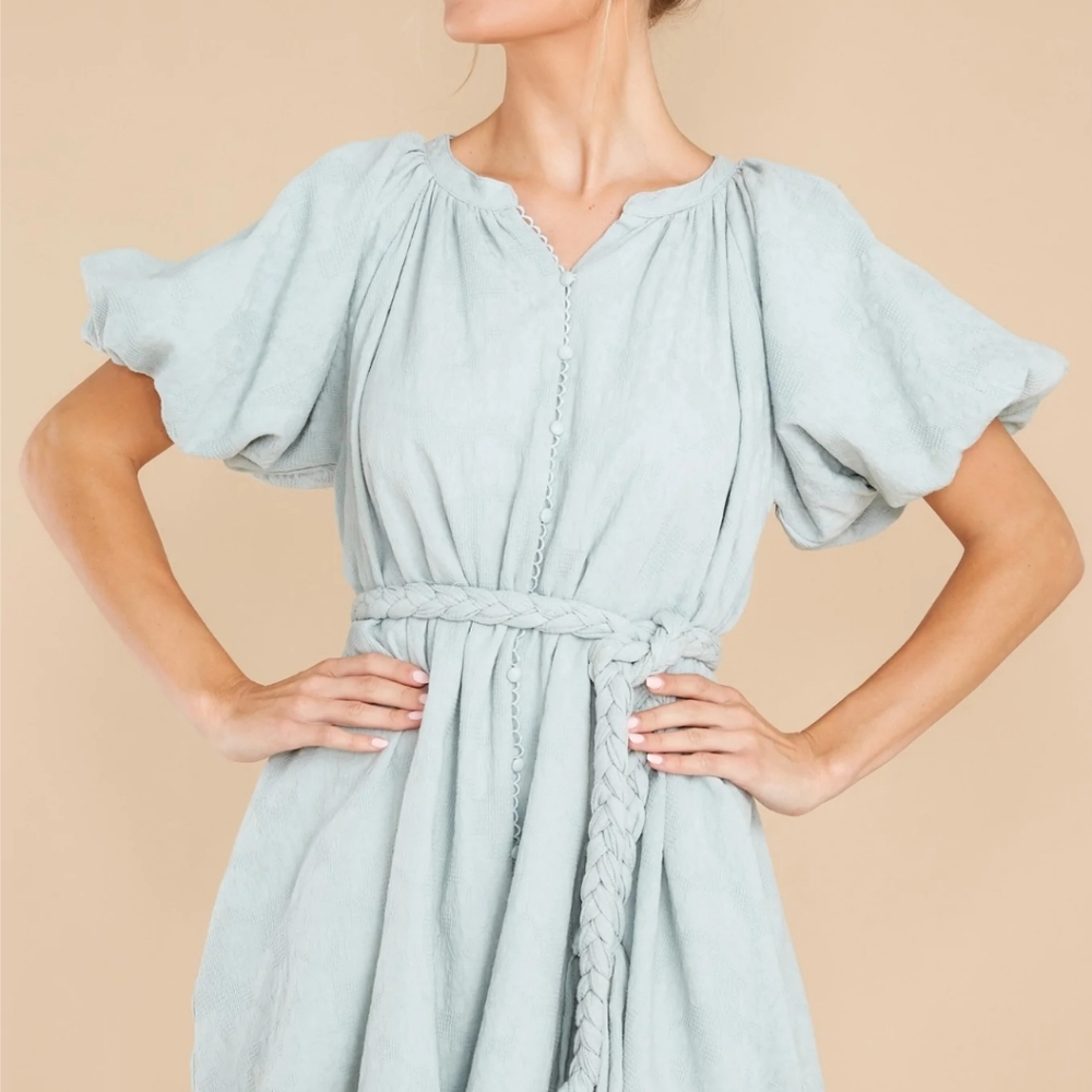 Sage Puff Sleeve Mini Dress- Med NWOT